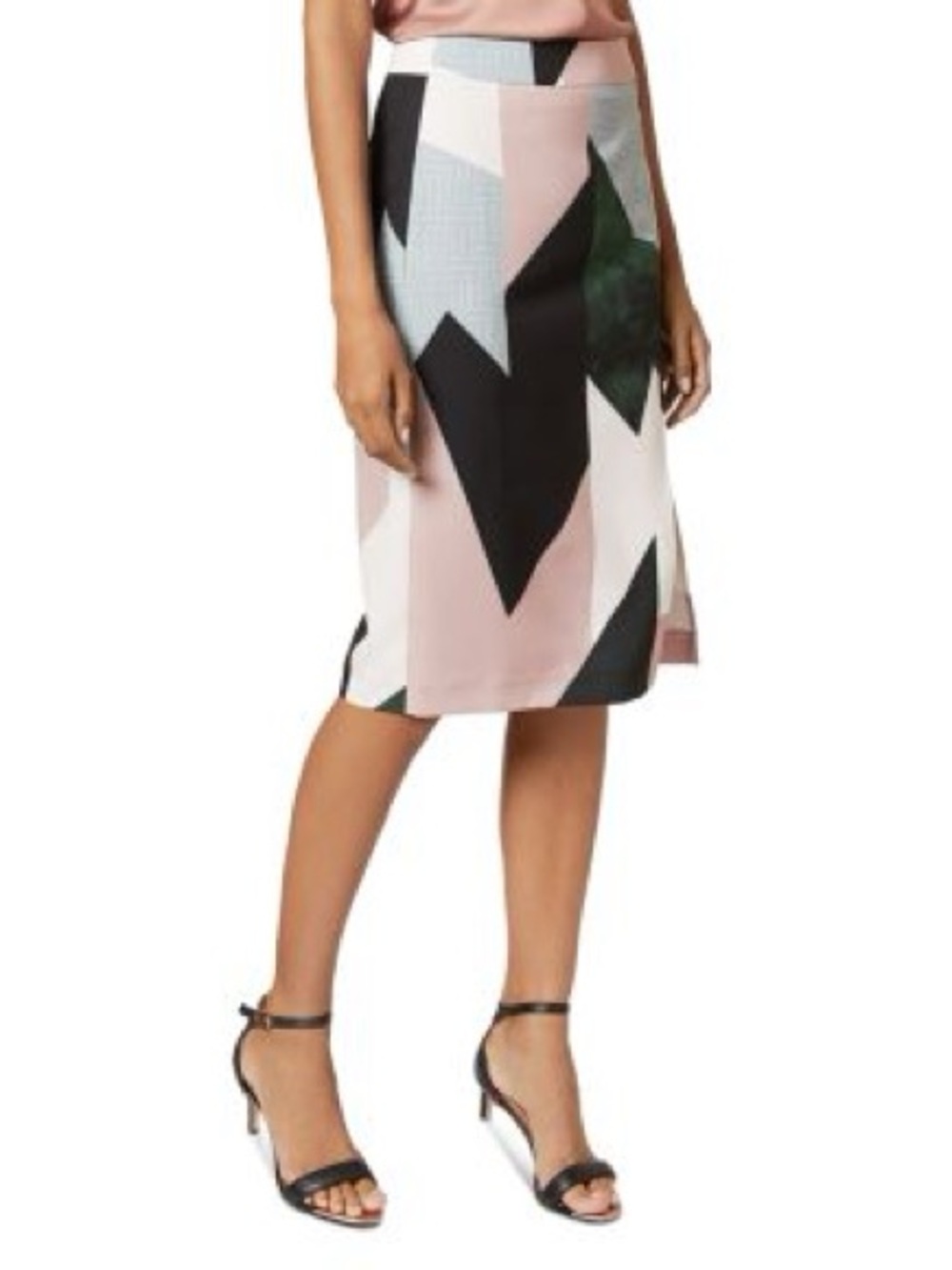 Ted Baker London Abstract Geo-Print midi Skirt in Black, Pink & Green